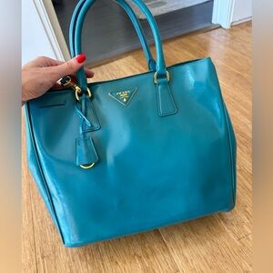 PRADA BLUE SAFFIANO LEATHER TOTE BAG